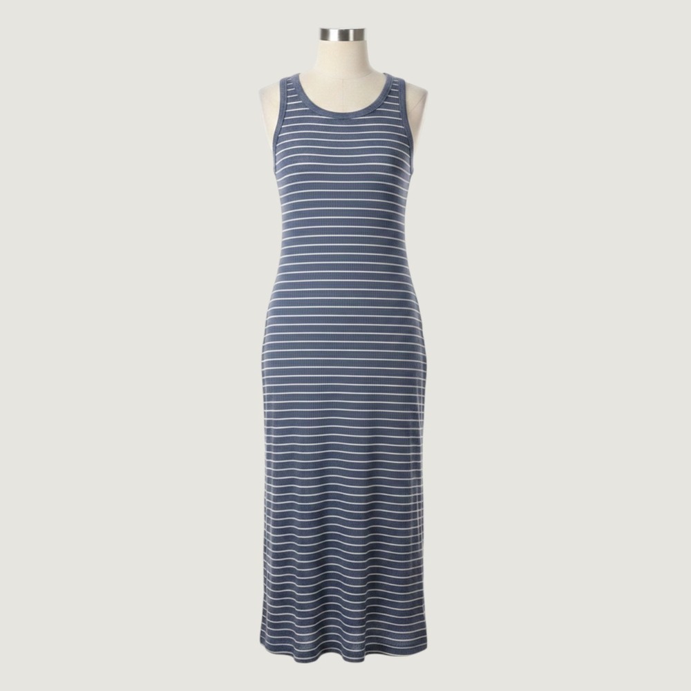 Abercrombie & Fitch Striped‎ Tank Dress Women Small Blue Ribbed Sleeveless Midi